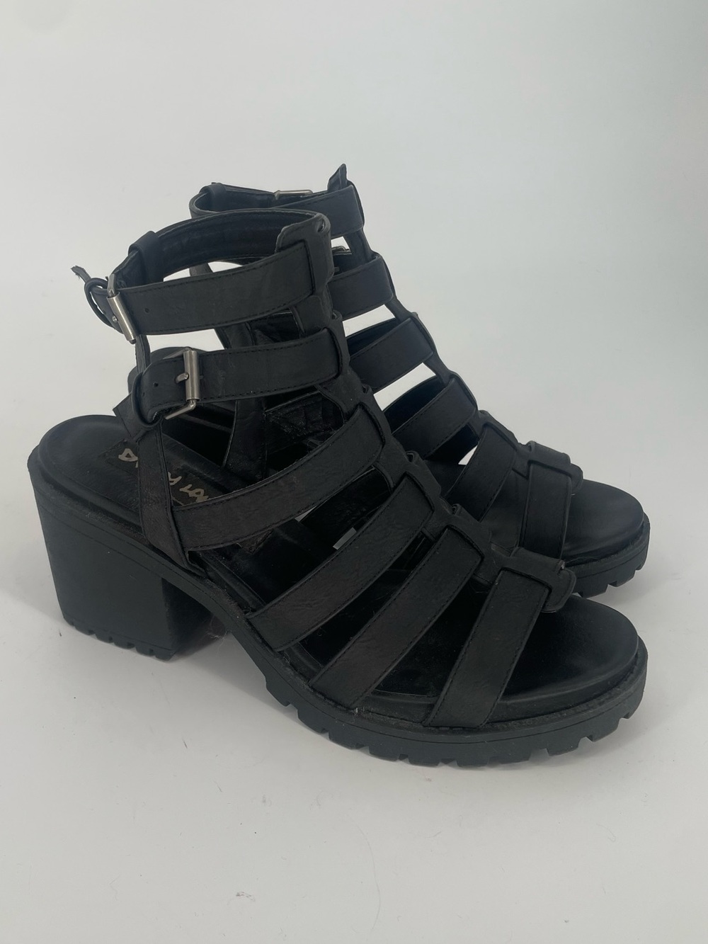 Y2K Grunge Style Dirty Laundry Black Caged Sandals Chunky Block Heel